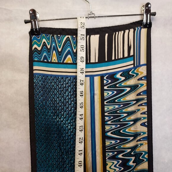 Adrienne Landau Scarf 100% Silk Geometric Brown White Aqua Blue Cravat 52" x 11" - Picture 13 of 14
